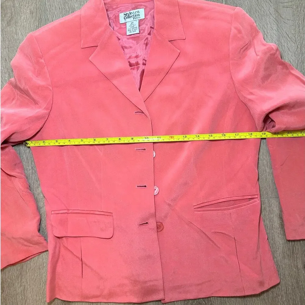 Vintage Style & Co 100% Silk Blazer Pink Coral‎ Coquette Cottagecore Petite 6